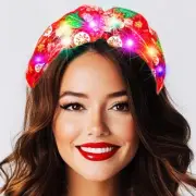 Light Up Christmas Headbands Red Knotted Headband Xmas Hairband LED Holiday H...