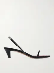 [NEOUS] NEOUS - Diwo Bow-embellished Patent-leather Slingback Sandals - Black - IT39 IT 39 Black