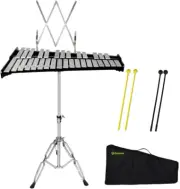32 Note Black Glockenspiel with Music Sheet Clip Xylophone Instrument Set Equipp