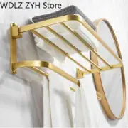 Gold Towel Rack Holder with Hooks Space Aluminum Organizer Hanger Storage Shelf