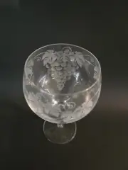 Hand Etched Italian Crystal Goblet Sandblasted Red Wine Glass 17oz Grape Leaves