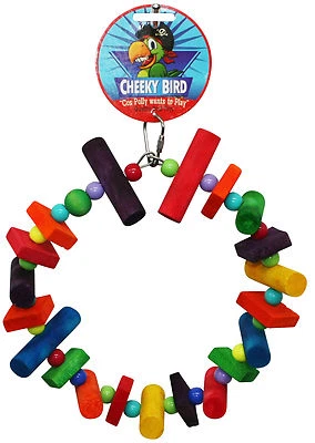 Cheeky Bird Wood & Bead Bird Ring Toy Swing Sensory Budgie Cockatiel Ringneck