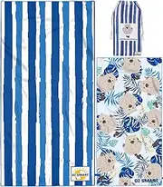 Sand Free Beach Towel, Microfibre Quick Dry Towels with Double-Sided Printing, Cabana Stripe Oversized 180×90cm Pool Towel, Australian Design Poncho for Travel, Camping, Swim (Wombat)