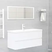 Modern Bathroom Vanity Furniture Set, White Engineered Wood with Ceramic Sink, Wall-Mounted with 100cm Mirror, Floating Vanity with Storage, Ideal for Contemporary Bathrooms