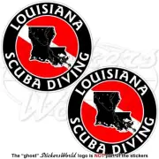 LOUISIANA SCUBA DIVING Flag-Map Shape USA Circular Vinyl Stickers Decals 75mm x2