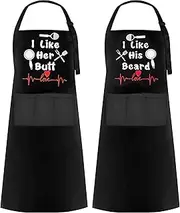2 Pack Apron, Funny Aprons for Couple, His and Hers Aprons Set, Kitchen Aprons with 3 Pockets for Cooking Grilling Baking, Anniversary Wedding Bridal Shower Birthday Gifts Couples