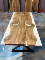 48"x30" White Epoxy Resin Dining Table Wooden Furniture Top Hotel Bar Desk Decor