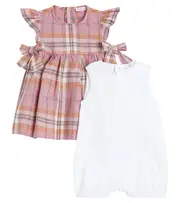 [Il Gufo] Il Gufo Baby checked linen playsuit and dress set M 9 pink
