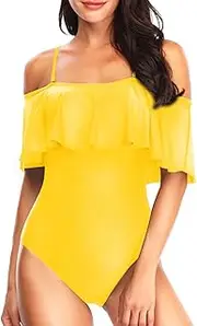 [Tempt Me] Women One Piece Flounce Swimsuit Pineapple Printed Off Shoulder Bathing Suit