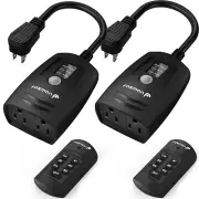 2X 100FT Outdoor Remote Control Light Sensor Timer Countdown Waterproof 2 Outlet