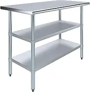 AmGood Stainless Steel Work Table with 2 Shelves | NSF | Metal Utility Table (48" Long x 24" Deep)