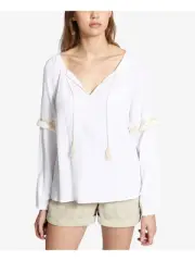 SANCTUARY Womens Embellished Long Sleeve V Neck Peasant Peasant Top