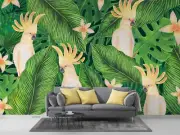 3D Parrots Flowers Leaves Pattern Self-adhesive Removable Wallpaper Murals