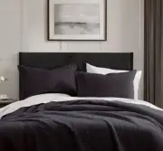 Donna Karan Standard Queen Channel Quilted Pillow Shams Black Velvet Set 2