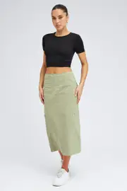 Green Cargo Skirt High Waist A-line Zip Detail Utility - Size 6, Women's A Line Skirt