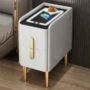 Smart Bedside Table with Charging Station, Nightstand with LED, Light Night Stand Organiser with 3 Color LED, Bedside Table for Bedroom Living Room and Dorm,40cm,Beige