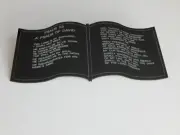 Bible shaped black acrylic plaque laser cut and engraved with Psalm 23