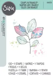 Sizzix Framelits Painted Pencil Leaves 666636 Retail $24.99 1 DIE/11 STAMPS