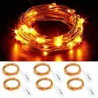 6 Pack Orange Fairy Lights 3.3FT Silvery Copper Wire 20 LED Fairy String Lights