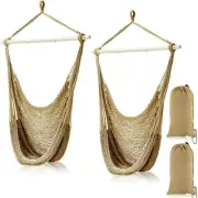 2 Pcs Hanging Hammock Chair Boho Swing Chair Indoor Outdoor Cotton Rope Weavi...