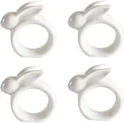 Easter Rabbit Porcelain Napkin Rings, Set of 6 Vintage White Bunny Ceramic Napkin Rings for Easter Dinner Weddings Parties, Handmade
