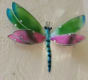 SUNCATCHER 3 Dimensional Multicolor Stained Glass Metal Dragonfly wall art