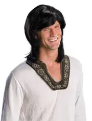 Men's 70's Guy Costume Wig, Black, One Size