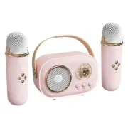 Mini Karaoke Machine with 2 Wireless Microphones Portable BT Speaker for Home KT