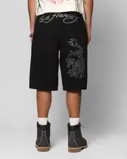 [ED HARDY] Ed Hardy Dragon Jorts Black - Size 34 34 Black