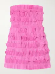 [Aje] Aje - Palladium Strapless Ruffled Pleated Gauze Mini Dress - Fuchsia - UK 10 UK 10 Pink