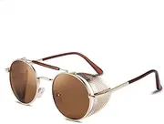 [FEISEDY] Retro Round Steampunk Sunglasses for Men Women Side Shield Vintage Goggles B2518