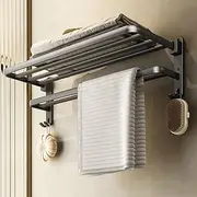 Bathroom Towel Rack Storage Organization with Hooks Rod 24 Inch Adhesive Wall Mounted No Drill Towel Holder for Bathroom, Kitchen, or Dorm
