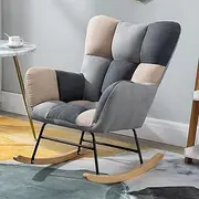 Wingback Rocking Chair Nursery Glider Rocker Modern Armchair for Living Room,Mid Century Recliner Chair Teddy Rocking Chair Leisure Relax Chair with High Backrest (Color : Gray-2)
