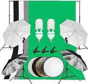 YISITONG Photography Umbrella Background Support Kit, 2M x 3M/6.6ft x 10ft Background Frame 1350W 5500K Continuous Lighting with 4 Backdrop Cloth for Portrait Video Shooting