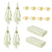 Napkins and Napkin Rings Set of 8 Napkin Cloth and Gold Napkin Rings, White