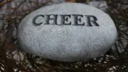 Garden Rock Decor Outdoor Grey Stone Pebble Word "CHEER" Sentiment Small NWOT