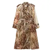 [Dries Van Noten] Dries Van Noten Leopard-print Trench Coat S BROWN
