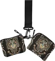 [GuoChe] Women's Card Cases Change Holder Paisley Flowers Ethnic Retro Cute Fashion Change Purse Wallet with Zipper Coin Pocket for Women Men 2 Pcs, Paisley flowers ethnic19, 4.13" x 3.51" & 4.13" x 4.13",