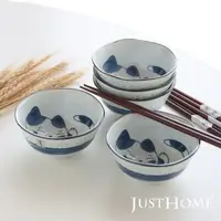 在飛比找PChome24h購物優惠-Just Home日式暖暖貓陶瓷飯碗附筷10件組/飯碗/原木