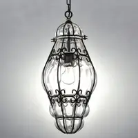 在飛比找松果購物優惠-美式復古花邊鐵架玻璃罩橢圓吊燈 (6.3折)