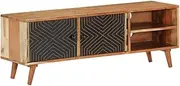[vidaXL] Modern TV Cabinet - Solid Acacia Wood Media Console with Storage Compartments, Durable Table Top, Practical Doors - 112x30x40 cm - Sturdy and Stylish