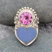 Offerings Sajen 925 Sterling Silver Pink Topaz & Caribbean Druzy Heart Ring Sz.5
