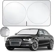 Car Windshield Sun Shade, Reflective Windshield Shade from Sun, UV Rays, Heat Protection, Foldable Sun Shield with Mirror-Cut Out for Most Sedans SUV and Trucks (Small 140x70cm)