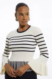 Full Sleeve Peplum Knit Rib Top