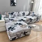 Square Printed L-shape Chaise Longue Sofa Covers Anti-dust Elastic Stretch