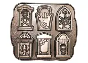 NORDIC WARE Tombstone 4.5 Cup Cakelet Pan 6 Molds Halloween RIP Spider Skull Web