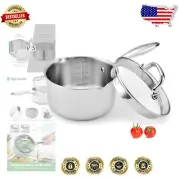 Versatile 2.5 Quart Stainless Steel Saucepan with Glass Strainer Lid & Spouts