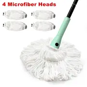 Hand Free Twist Mop Self Wringing Cleaning Floor Mop 4 Microfibre Heads