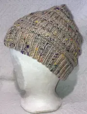 Ladies Unbranded Knit Stretch Winter Soft Beanie Bonnet Skull Cap Beige Confetti