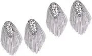 SHINEOFI 2pairs Silver Rhinestone Epaulets for Costumes Elegant Shoulder Badge Decor Fringe Design Easy to Wear Shoulder Boards for Suits for Personal Statements